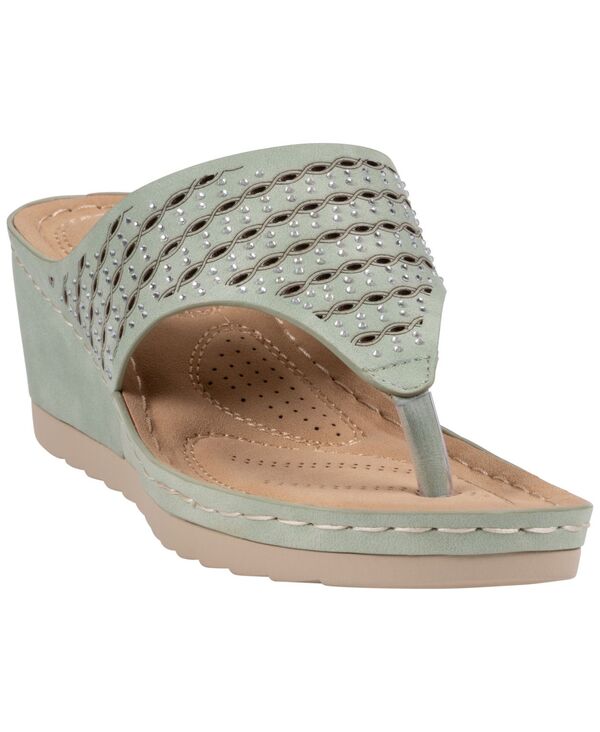 ジーシーシューズ レディース サンダル GC Shoes Women's Dannay Embellished Wedge Sandalsage セージ|ReVida 店