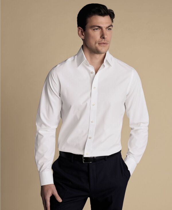 チャールズティリット メンズ トップス シャツ Charles Tyrwhitt Men'slim-Fit Poplin Shirt White ホワイト｜ReVida 店