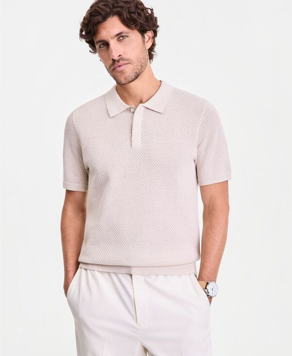 アルファニ メンズ アウター ニット・セーター 半袖 Alfani Men'short-Sleeve Textu red Colla red Sweater French Oak|ReVida 店
