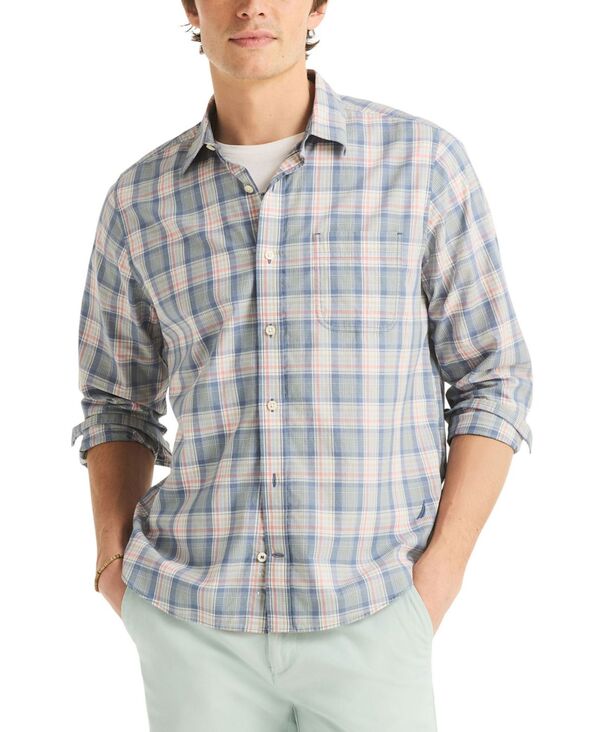 ナウティカ メンズ トップス プルオーバー 綿織物 長袖 Nautica Men\u0027s Long-Sleeve Lawn Cotton Plaid Shirt Moonlight Blue 青色