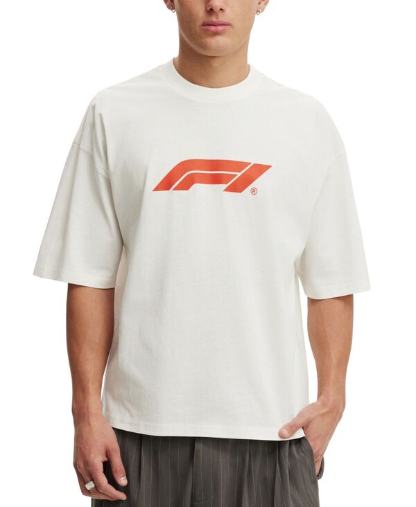 コットンオン メンズ トップス Tシャツ クロップド COTTON Men's Cropped Modern-Fit License T-Shirt White ホワイト|ReVida 店