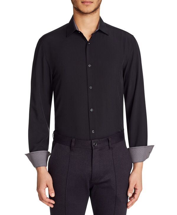 コンストラクト メンズ トップス プルオーバー ConStruct Men\u0027slim-Fit Solid Performance Stretch Cooling Comfort Dresshirt Black 黒いこと