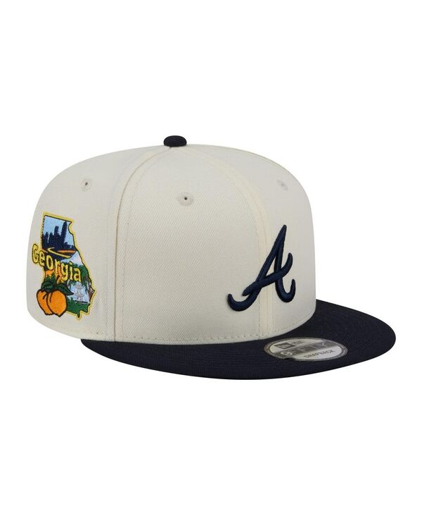 ニューエラ メンズ アクセサリー 帽子 New Era Men's Cream/Navy Atlanta Braves Localized 9FIFTY Snapback Hat Cream Navy クリーム｜ReVida 店