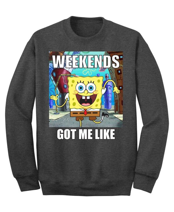 エアウェーブス メンズ アウター パーカー・スウェット シャツ フリース AIRWAVES Men'spongeBob Weekends Got Me Like Crew Fleece Sweatshirt Black ブラック|ReVida 店