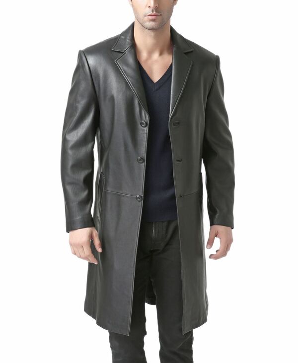 ビージーエスディー メンズ アウター コート レザー BGSD Men Classic Leather Long Walking Coat - Short Black ブラック|ReVida 店