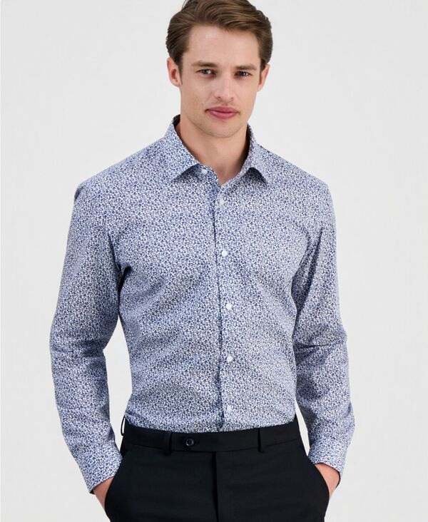 ヒューゴボス メンズ トップス シャツ Hugo Boss Men's Modern-Fit Patternedresshirt Navy ネイビー｜ReVida 店