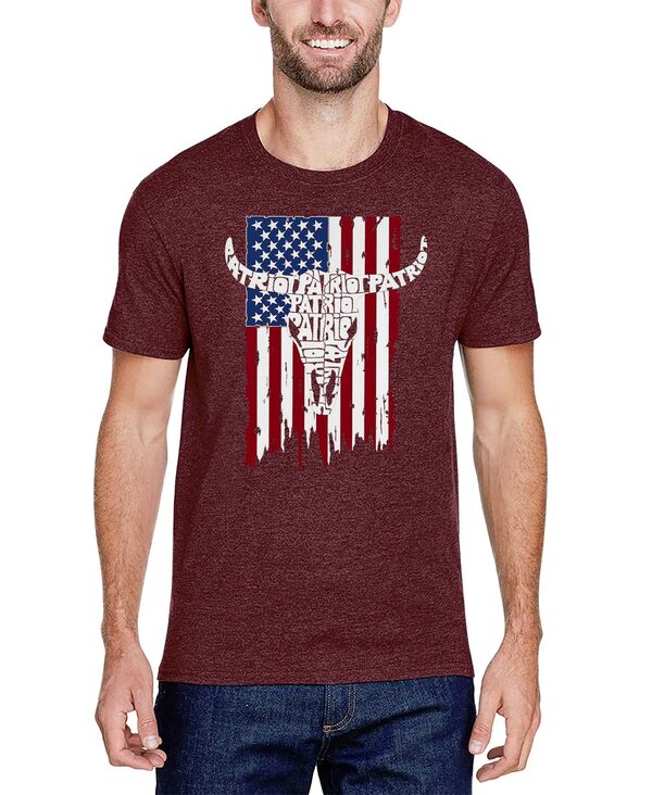 エルエーポップアート メンズ トップス Tシャツ コットン LA Pop Art Men's Patriot Cow Skull American Flag Word Art Cotton/Poly Blend T-Shirt Burgundy バーガンディ|ReVida 店
