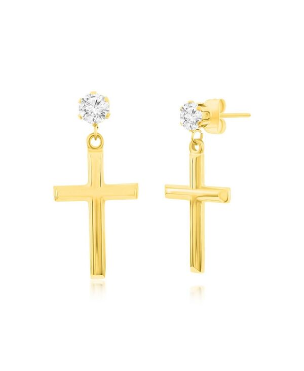 メタロ レディース アクセサリー ピアス・イヤリング Tシャツ Metallo Stainlessteel Polished Cross & CZ Earrings Gold ゴールド｜ReVida 店