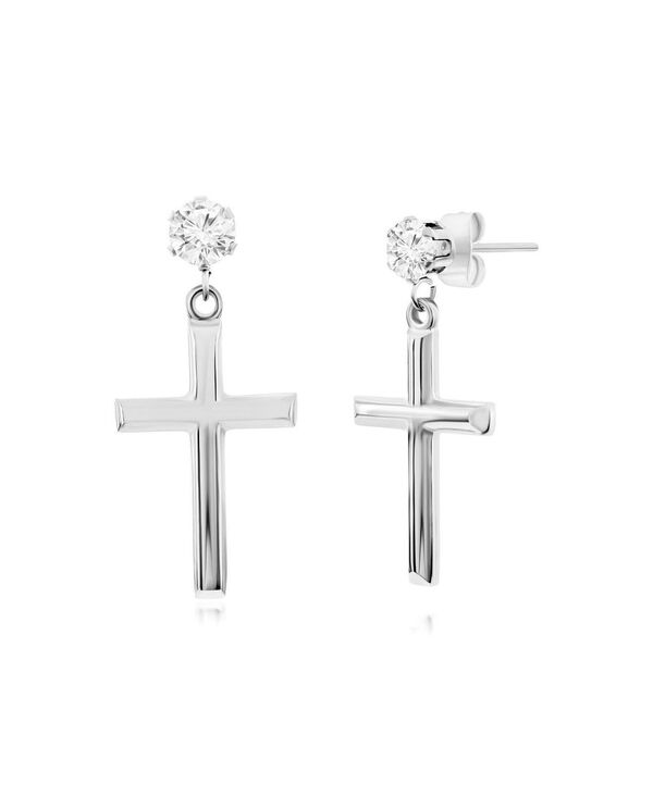 メタロ レディース アクセサリー ピアス・イヤリング Tシャツ Metallo Stainlessteel Polished Cross & CZ Earring silver シルバー|ReVida 店