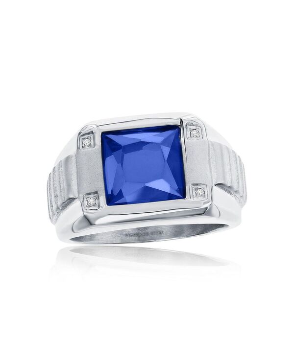 メタロ レディース アクセサリー リング Tシャツ Metallo Stainlessteel Genuine Spinel Square CZ Ring Blue ブルー｜ReVida 店