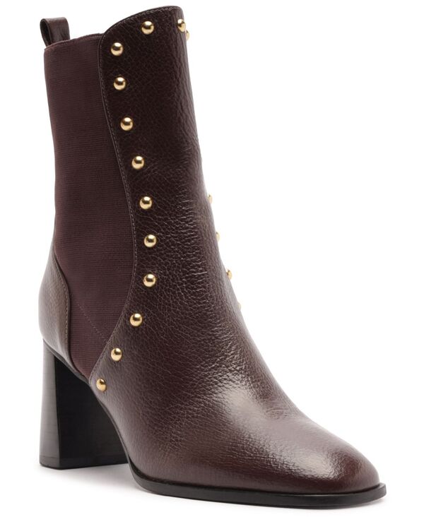 アレッツォ レディース シューズ ブーツ・レインブーツ ヒール Arezzo Women's Rony Mid Block Heel Booties Grape Brown グレープ|ReVida 店