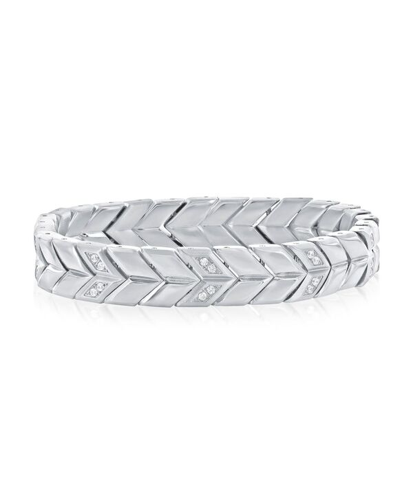 メタロ レディース アクセサリー ブレスレット・バングル・アンクレット Tシャツ Metallo Stainlessteel Polished & Matte CZ Chevron Design Bracelet Silver シルバー｜ReVida 店