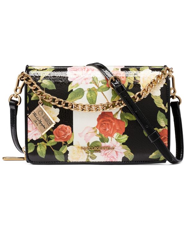 カール ラガーフェルド レディース バッグ ミニ KARLAGERFELD PARIS Lourdes Mini Crossbody Handbag Black Floral ブラック|ReVida 店