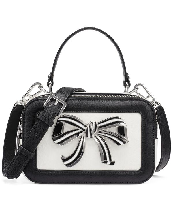 カール ラガーフェルド レディース バッグ レザー KARLAGERFELD PARISimone Leather Small Crossbody Handbag White/Black ホワイト｜ReVida 店