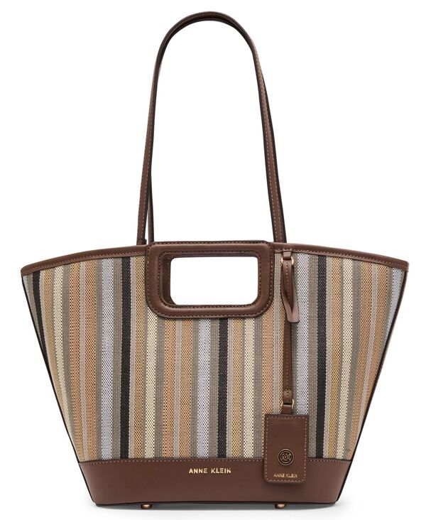 アンクライン レディース バッグ カットアウト Anne Klein Stripe Cut Out Small Handle Tote Handbag Brown ブラウン|ReVida 店