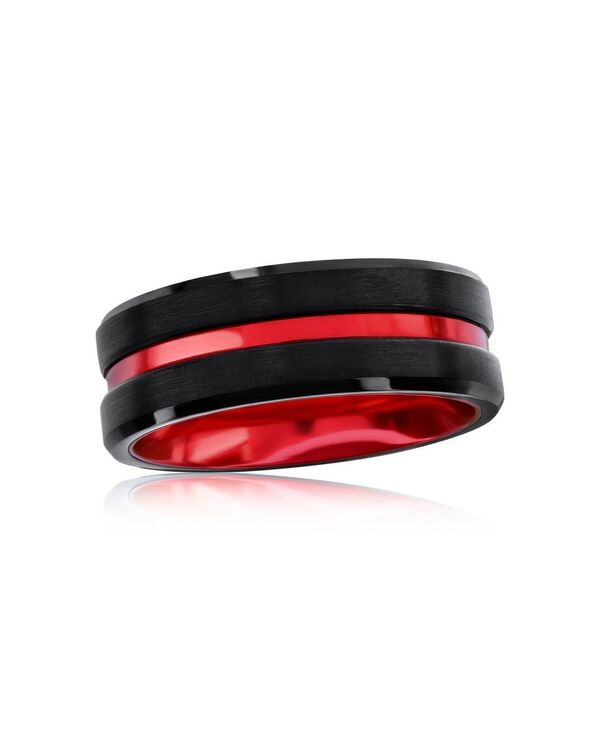 メタロ レディース アクセサリー リング Metallo Black & Red Stripe Tungsten Ring - Matte & Polished Black & red ブラック|ReVida 店