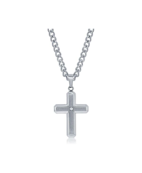 メタロ レディース アクセサリー ネックレス・チョーカー・ペンダントトップ Tシャツ レース Metallo Stainlessteel Brushed & Polished w/ Single CZ Cross Necklace Silver シルバー｜ReVida 店