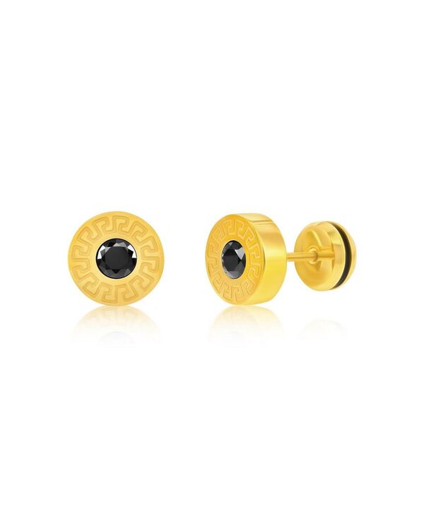 メタロ レディース アクセサリー ピアス・イヤリング Tシャツ Metallo Stainlessteel Round Greekey CZ Studs Gold ゴールド|ReVida 店