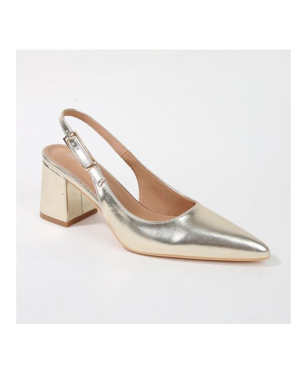 バーネス レディース シューズ パンプス ヒール BERNESS Cai Patent Block Heel Slingback Gold ゴールド｜ReVida 店