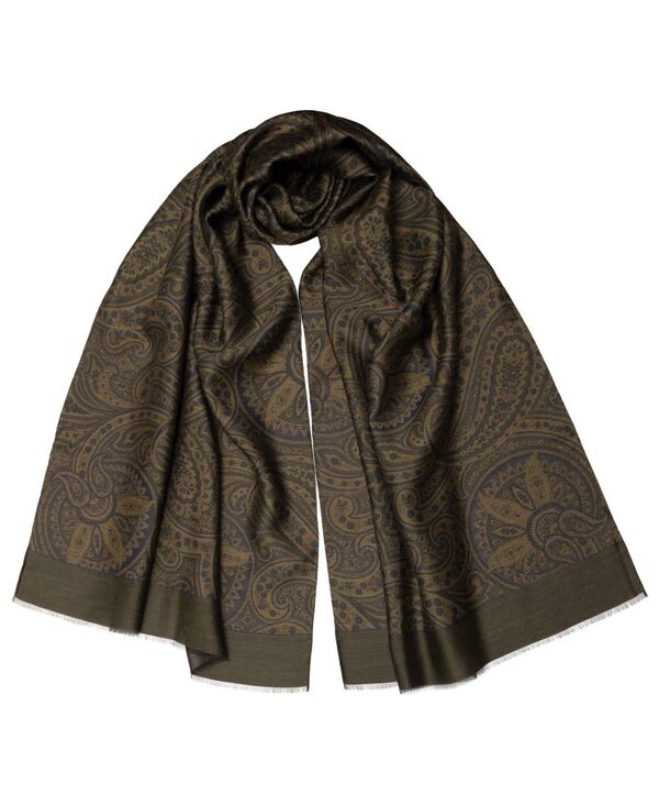 エリザベッタ メンズ アクセサリー マフラー・ストール・スカーフ ウール シルク Elizabetta Men's Leone - Wool Silk Scarfor Men Olive green グリーン|ReVida 店