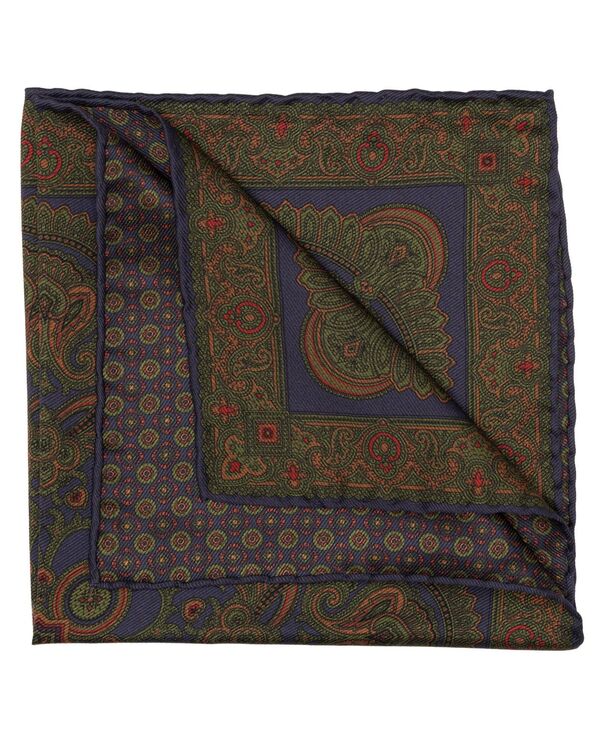 エリザベッタ メンズ アクセサリー ネクタイ シルク Elizabetta Men's Lario - Double Sided Silk Pocket Square for Menavy green ネイビー|ReVida 店