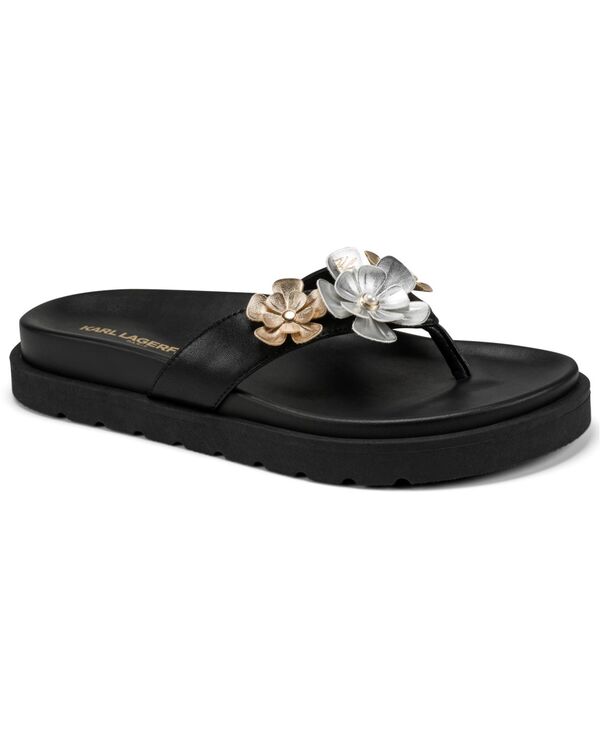 カール ラガーフェルド レディース シューズ サンダル KARLAGERFELD PARIS Women's Hayze Fleur Flip Flop Sandals Black Smooth ブラック｜ReVida 店 15,386円