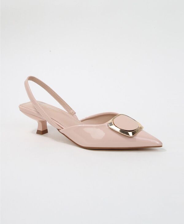 バーネス レディース シューズ パンプス ヒール BERNESS Geometric Women's Ornament Slingback Heels Beige ベージュ｜ReVida 店