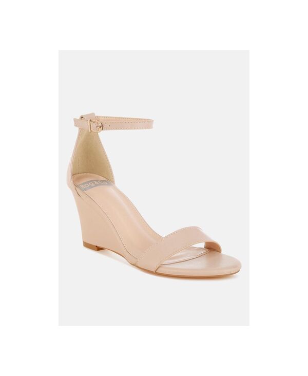 ラグアンドコー レディース シューズ サンダル レザー ヒール Rag & Co Rag and Co Womens Pobora Genuine Leather Slim Wedge Heel Sandals Beige realeather ベージュ｜ReVida 店