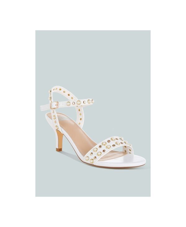 ラグアンドコー レディース シューズ サンダル レザー Rag & Co Rag and Co Womens Nidara Studded Realeather Kitten Sandals White genuine soft leather ホワイト｜ReVida 店
