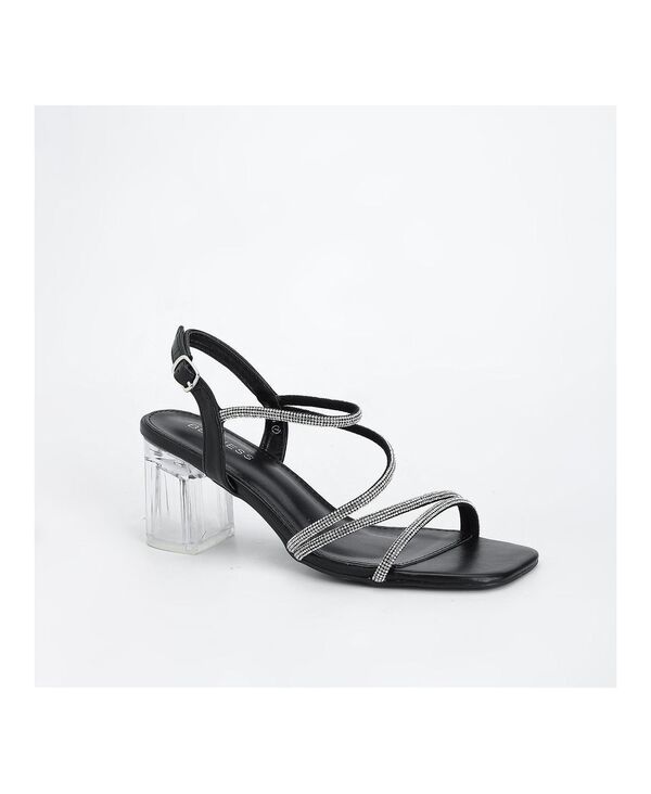 バーネス レディース シューズ サンダル ヒール BERNESS Hera Rhinestone Strappy Clear Heel Sandals Black ブラック|ReVida 店
