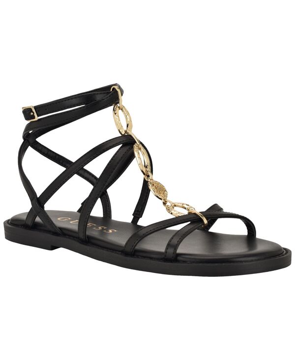 ゲス レディース シューズ サンダル GUESS Women's Grunge Gladiatornamented Flat Sandals Black ブラック｜ReVida 店