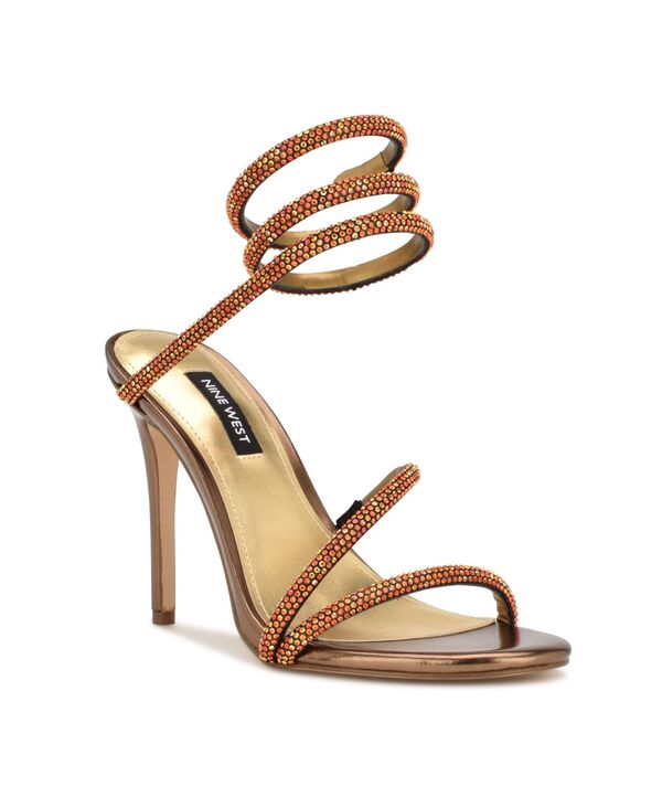 ナインウェスト レディース シューズ サンダル アンクル Nine West Women's Maskil Ankle Wrap Stiletto Dressandals Dark Gold Rhinestone ゴールド|ReVida 店