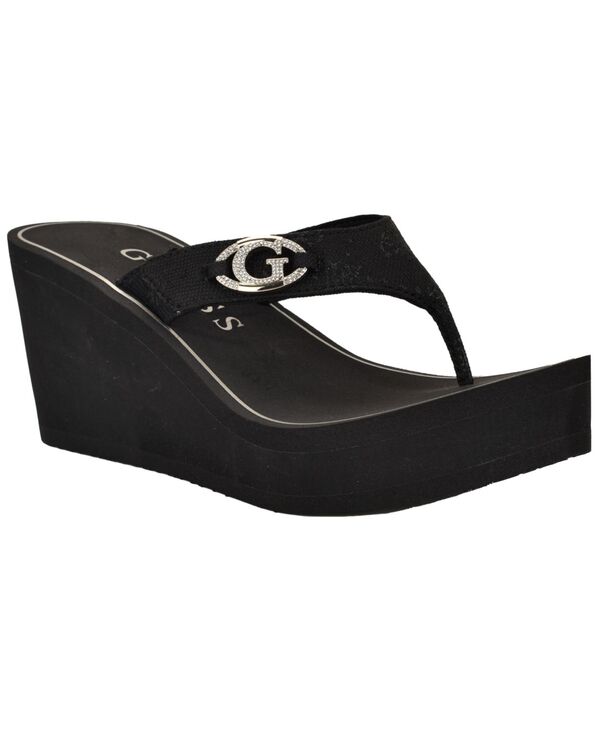 ゲス レディース シューズ サンダル ロゴ GUESS Women'shai Embellished Logo Wedge Sandal Black ブラック|ReVida 店