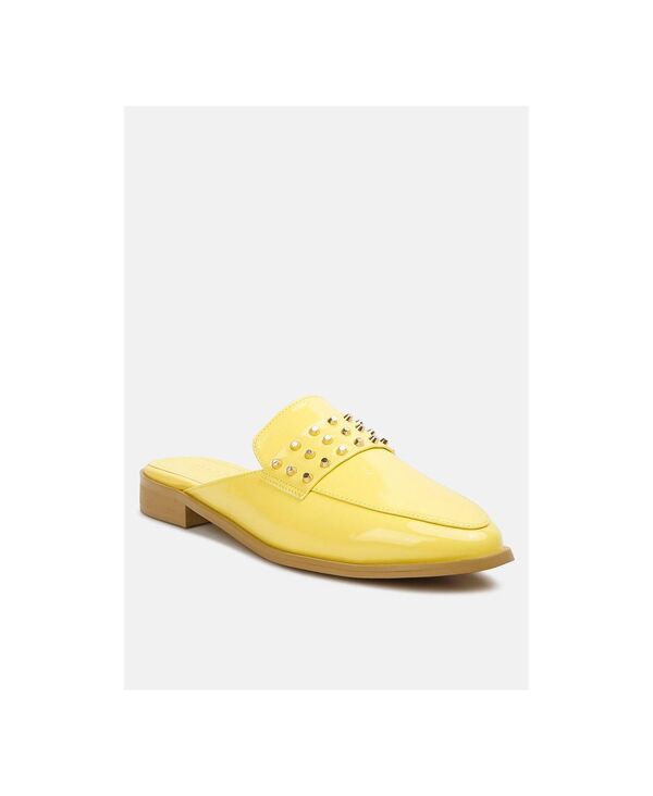 ラグアンドコー レディース シューズ サンダル Rag & Co YASHTA Womens Patent Studded Flat Mules Yellow イエロー｜ReVida 店
