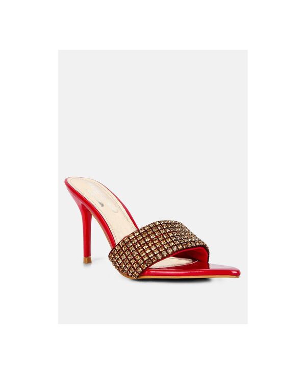ラグアンドコー レディース シューズ サンダル Rag & Co ADINA Womens Diamantembellished Slip On Sandals Red レッド｜ReVida 店