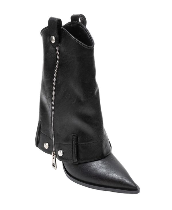 プロローグシューズ レディース ブーツ・レインブーツ ヒール Prologue Shoes Lola Zipointed Toe Heel Boot (Women Black faux leather ブラック｜ReVida 店