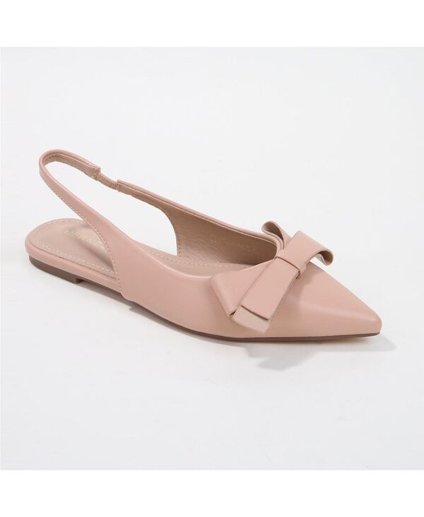 バーネス レディース シューズ ブーツ・レインブーツ アシンメトリー BERNESS Cinnamon Slingback Flats with Asymmetrical Bow Beige ベージュ|ReVida 店