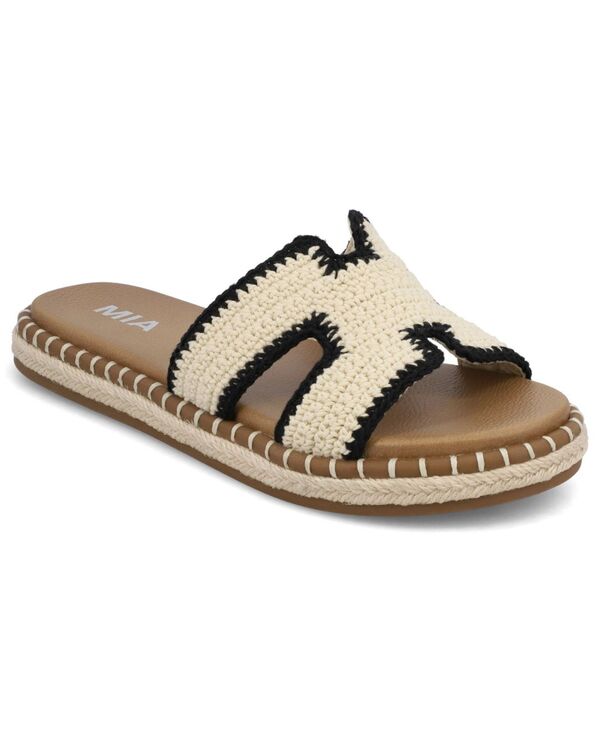 ミア レディース シューズ サンダル MIA Women'sabine Woven H-Band Slide Sandals Black/Off White オフホワイト｜ReVida 店