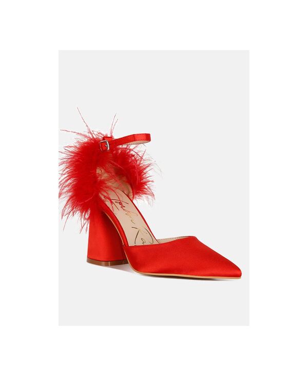 ロンドンラグ レディース シューズ サンダル ヒール London Rag Women's palmetta fur detail block heel sandals Red レッド|ReVida 店