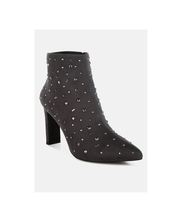ラグアンドコー レディース シューズ ブーツ・レインブーツ Rag & Co Rag and Co Womensakura Diamantembellished Microfiber Boots Grey グレー｜ReVida 店