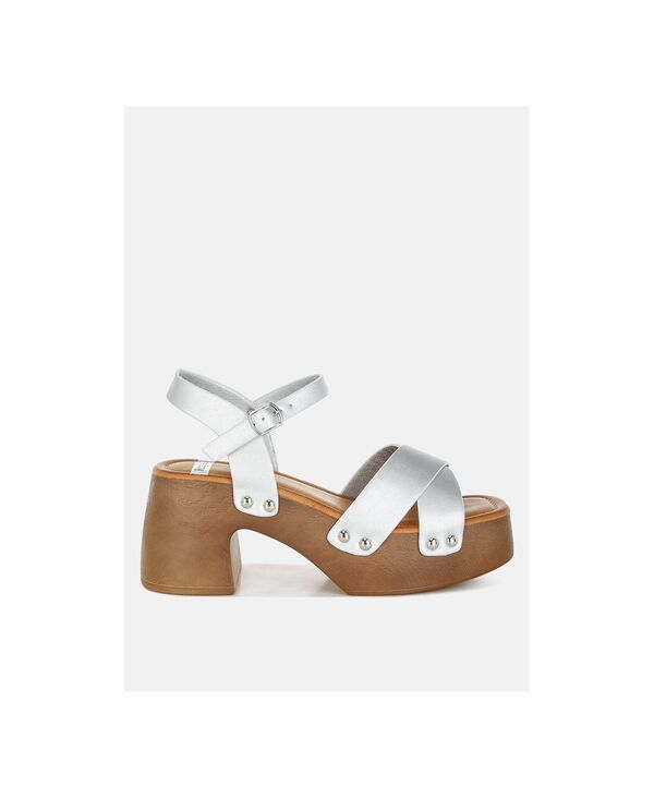 ラグアンドコー レディース シューズ サンダル トール レザー Rag & Co Rag and Co Womens Morasa Metallic Pleather Clog Sandal silver シルバー｜ReVida 店