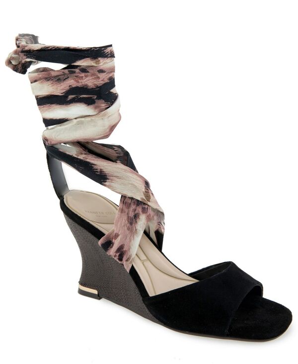 ケネスコール レディース シューズ サンダル アンクル Kenneth Cole New York Women's Fabiankle-Wrap Wedge Sandals Black/Brown Suede ブラック｜ReVida 店