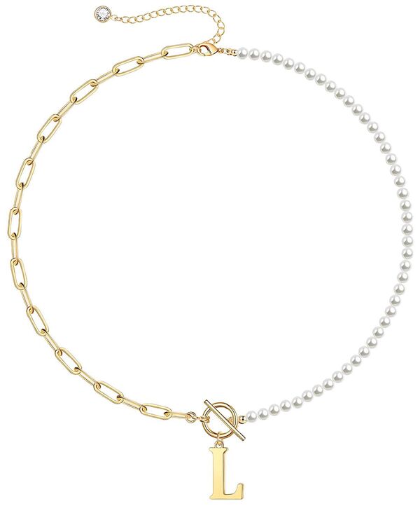 レイチェルグラウバー レディース アクセサリー ネックレス・チョーカー・ペンダントトップ レース Rachel Glauber 14K Gold Plated Toggle Clasp Initial Imitation Pearlink Chainecklace L パール｜ReVida 店