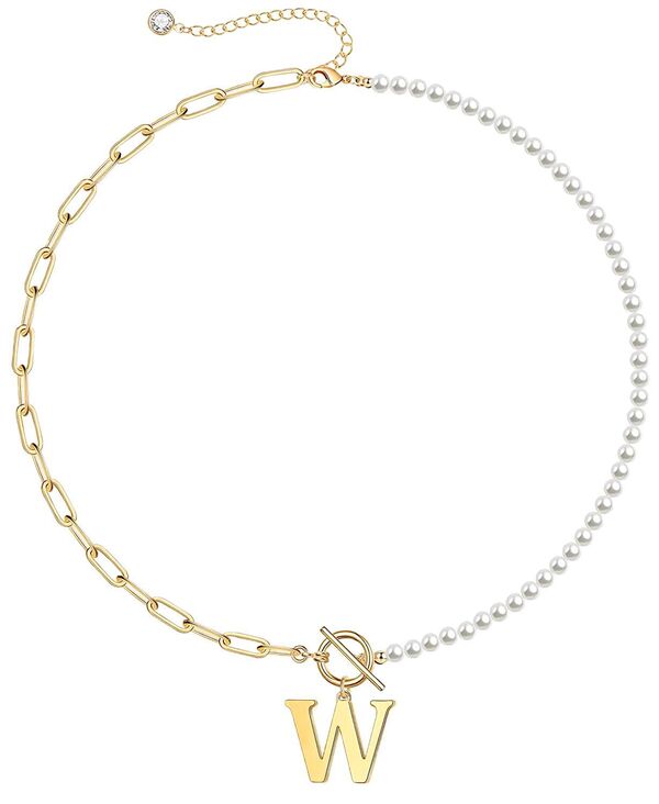 レイチェルグラウバー レディース アクセサリー ネックレス・チョーカー・ペンダントトップ レース Rachel Glauber 14K Gold Plated Toggle Clasp Initial Imitation Pearlink Chainecklace W パール｜ReVida 店