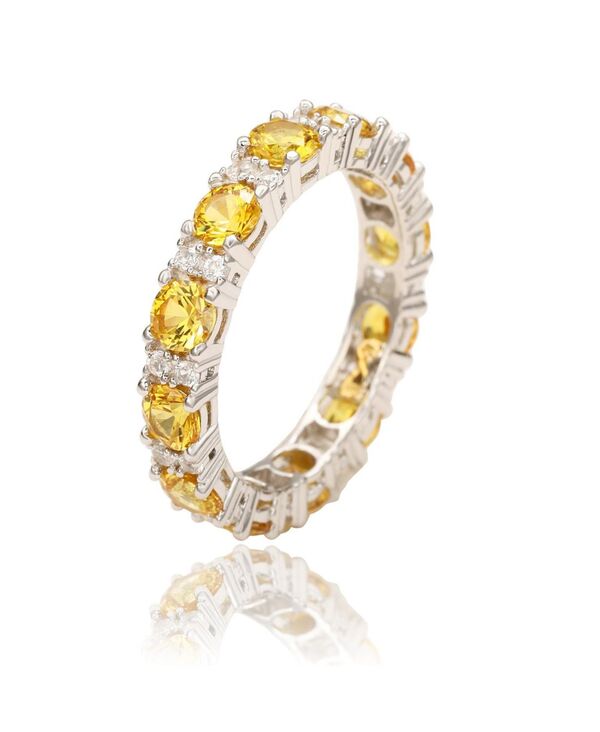 スージー レヴィアン ニューヨーク レディース アクセサリー リング Suzy Levianew York Suzy Levian Sterling Sapphire & Created Sapphire Round Cut Eternity Band Ring Yellow sapphire イエロー|ReVida 店