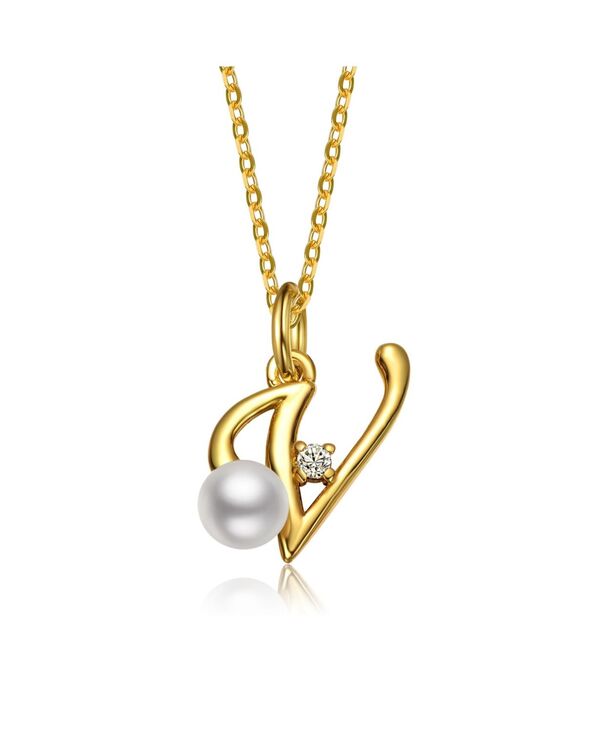 ジジガール レディース アクセサリー ネックレス・チョーカー・ペンダントトップ レース GiGiGirl Dainty Personalized 14K Gold Plated CZ & Pearl Initial Necklace Gold V ゴールド｜ReVida 店
