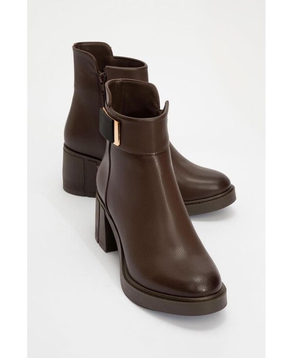 プロローグシューズ レディース ブーツ・レインブーツ ヒール Prologue Shoes Women's Rashe Block Heel Zip Boot Brown faux leather ブラウン|ReVida 店