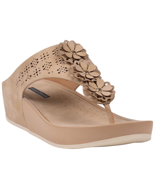 ジーシーシューズ レディース サンダル フラワー柄 フラワー GC Shoes Women's Rana Floral Thong Wedge Sandals Nude｜ReVida 店