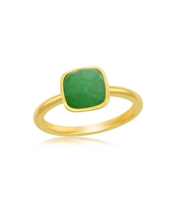 カリビアントレジャーズ レディース アクセサリー リング Caribbean Treasuresterling Silver 8mm Cushion Jade Solitaire Ring - Gold Plated Green グリーン｜ReVida 店