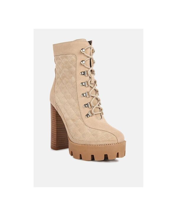 ラグアンドコー レディース シューズ ブーツ・レインブーツ キルティング スエード アンクル Rag & Co YOKO Womens Fine Suede Quilted Ankle Boots Light beige ベージュ|ReVida 店